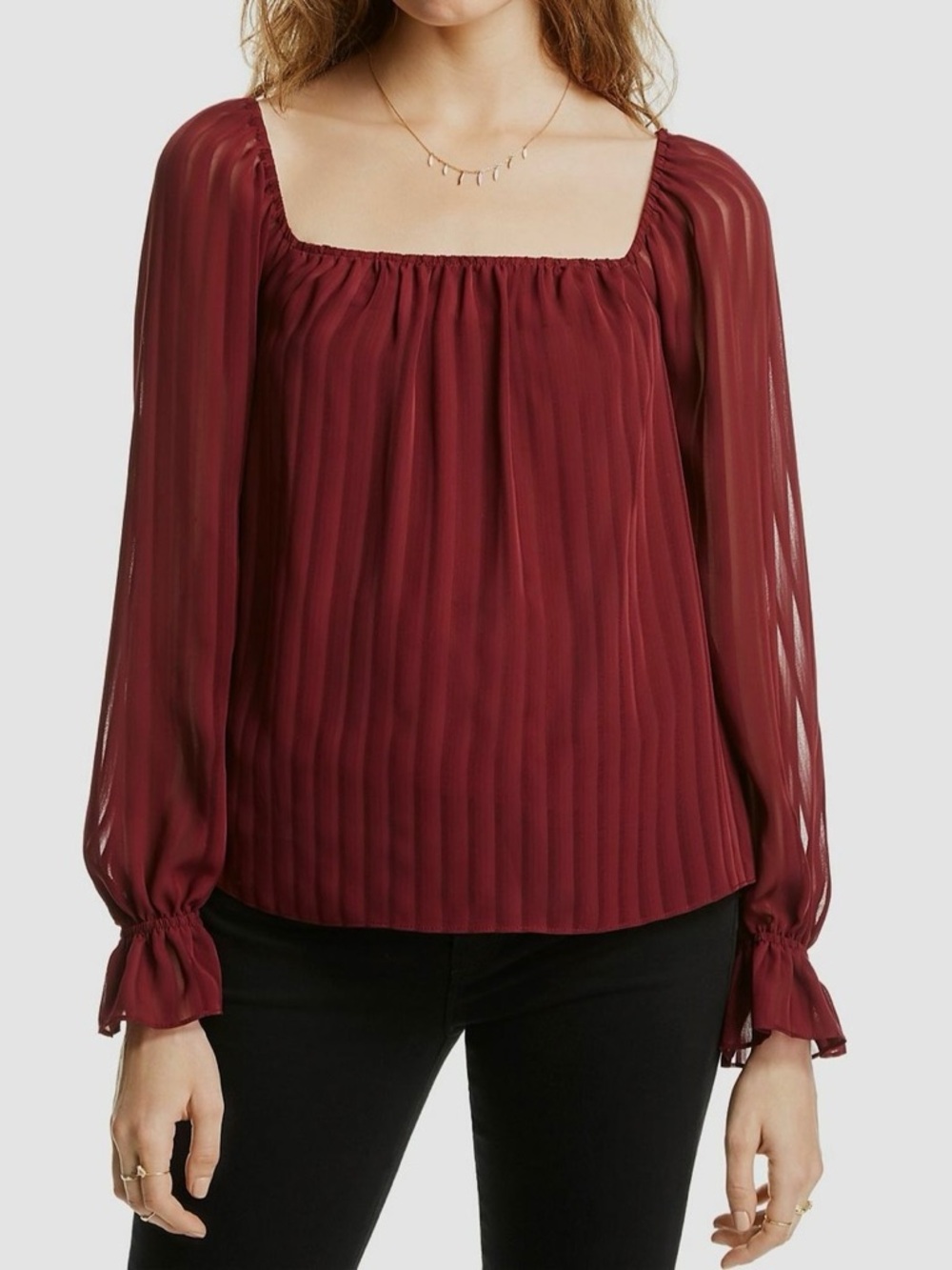 NWT LINI ‘Cara’ Striped Square Neck Blouse in “Mahogany” Burgundy Size XS